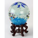 Murano art glass sculpture, of spherical form, depicting fish, a sea anemone, coral, and whales, the