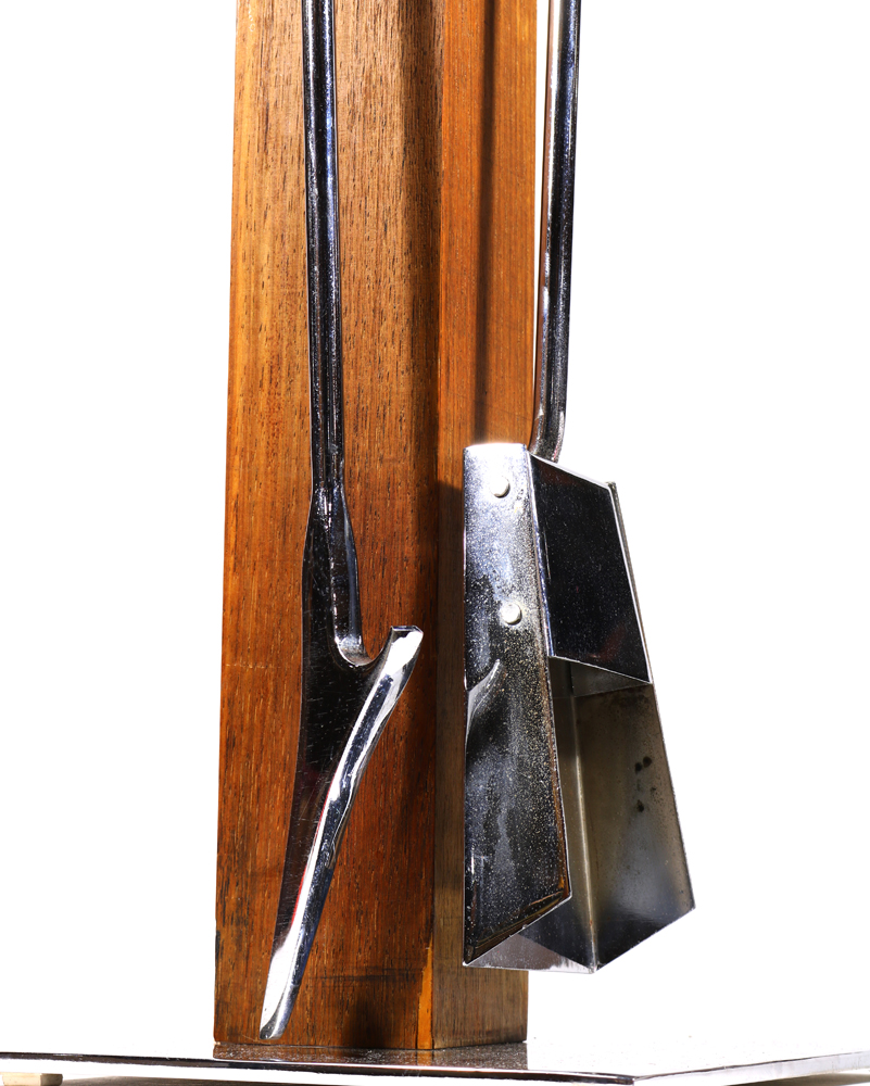 Alessandro Albrizzi chrome and wood fireplace tools, the base having a rectangular standard, - Image 3 of 3