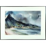 Henry Doane (American, 1905-2002), Hawaiian Landscape with beach, watercolor, signed lower right,