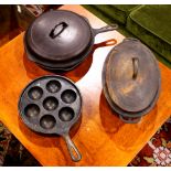 (lot of 3) Cast iron cookware group, consisting of a Griswold aebleskiver, Wagner Ware covered