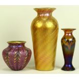(lot of 3) Lundberg Studios group, one having a tapered form in gold aurene, another with pulled