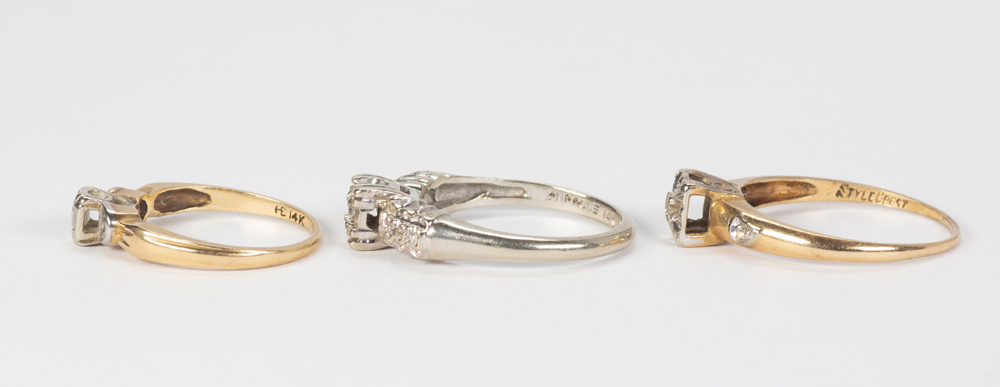 (Lot of 3) Diamond and 14k gold rings Including 1) diamond and 14k yellow gold ring, size 3.75; 1) - Image 2 of 2