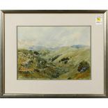 British School (20th century), Rolling Green Hills, watercolor, unsigned, overall (with frame): 16.