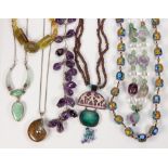 (Lot of 7) Multi-stone, enamel, sterling silver, silver and metal bead jewelry Including 1) caged