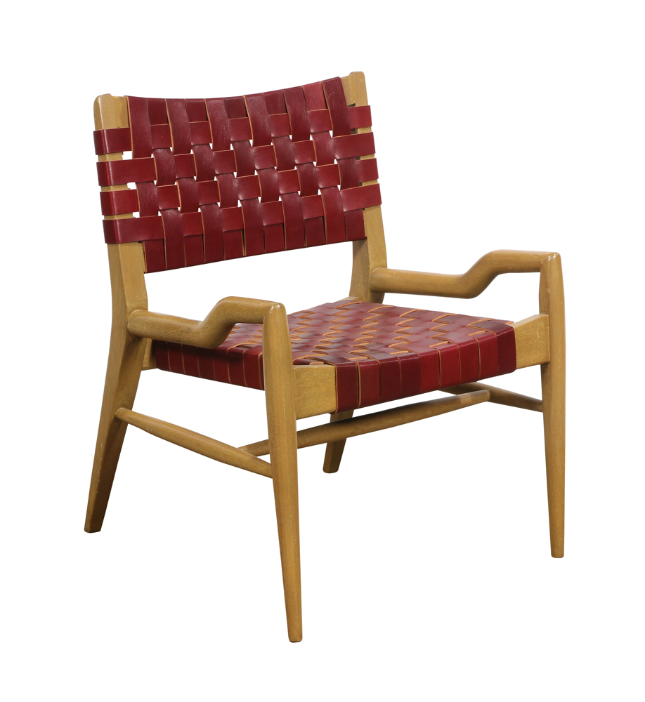 (lot of 4) John Keal for Brown Saltman lounge chairs, the woven back and seats executed in red - Image 3 of 8