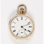 18k yellow gold open face pocket watch Dial: round, white, black Roman numeral hour markers, black