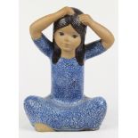 Lisa Larson for Gustavsberg "Thailandska" (Thai Girl) sculpture, depicted seated with raised arms,