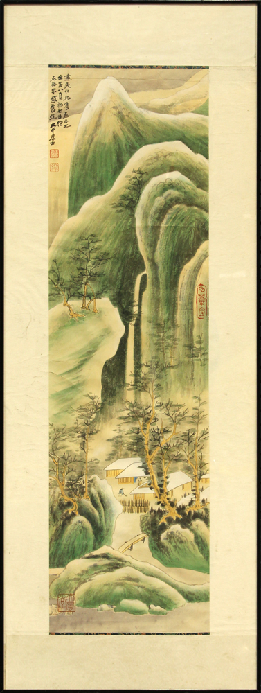Manner of Zhang Daqian (Chinese, 1899-1983), Green Mountain Landscape, the upper left dedicated to