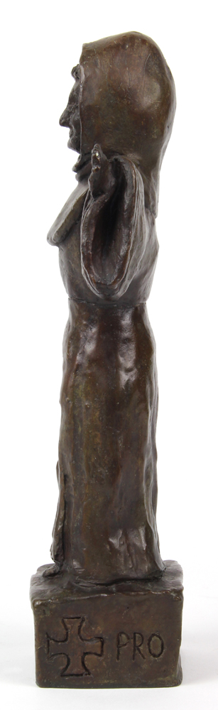 Patinated bronze figural sculpture, depicting a monk with arms outstretched, signed and numbered "BP - Image 2 of 5