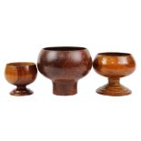 (lot of 3) Hawaiian koa wood wood turned bowls, each having a footed base, largest 6.5"h x 7.5"w