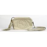 Gucci Disco Bag shoulder bag 20cm, executed in cream grained calf leather with Gucci monogram 6"h