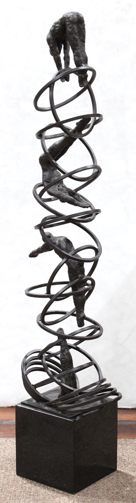 Jumping Through Hoops, bronze sculpture, unsigned, 20th century, overall (with marble base): 48.5" - Image 3 of 4