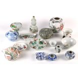 (lot of 16) Group of Chinese ceramics, including enameled and underglaze blue cups, dishes,