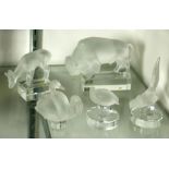 (lot of 5) Lalique France crystal figurines, consisting of swans, a deer, a pheasant, a fowl, and