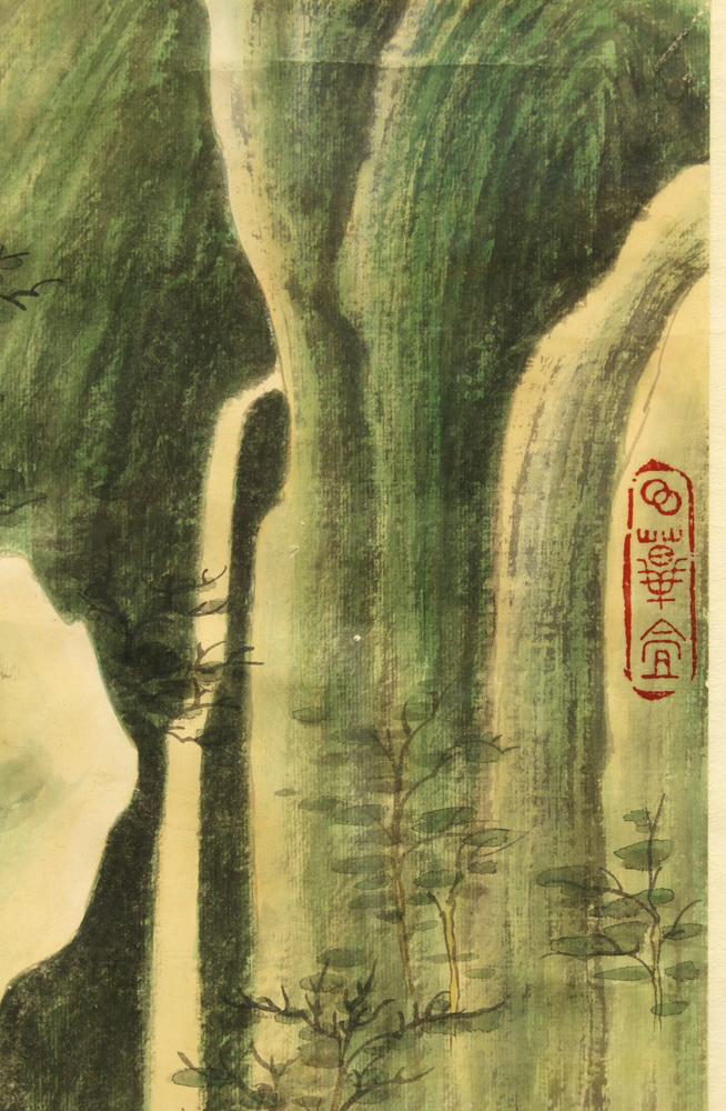 Manner of Zhang Daqian (Chinese, 1899-1983), Green Mountain Landscape, the upper left dedicated to - Image 3 of 4