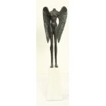 Winged Woman, bronze sculpture, unsigned, 20th century, overall (with marbel base): 26"h x 7"w x 5"