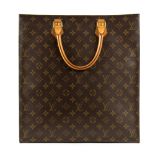 Louis Vuitton Sac Plat handbag, executed in brown monogram coated canvas, 15" h x 14" w x 4 d