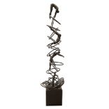 Jumping Through Hoops, bronze sculpture, unsigned, 20th century, overall (with marble base): 48.5"