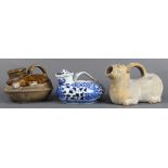 (lot of 3) Chinese ceramic vessels, the chamber pots of various forms, first of underglaze blue
