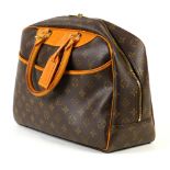 Louis Vuitton Deauville handbag, executed in brown monogram coated canvas with luggage tag, 10.5"