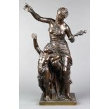 Jean Jules Cambos (French, 1828-1917), Classical Maiden and Young Boy, bronze sculpture, signed