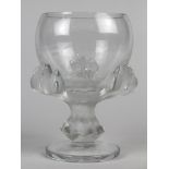 Lalique France compote, having a clear bowl with a frosted floral decorated standard continuing to