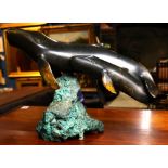 Peter B. Allen (American, 1944-2004), Whale and Her Young, bronze sculpture, unsigned, overall: 16.