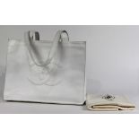 Chanel large shopping tote shoulder bag 41cm, executed in white calf leather with large front