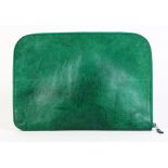 Balenciaga large zip around clutch, in green calf leather with silvered hardware, 10.5"h x 15"w