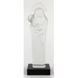 Lalique France Madonna and Child sculpture, executed in frosted crystal and resting on a square