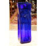 Large Blenko hand blown art glass vase in blue, 20"h