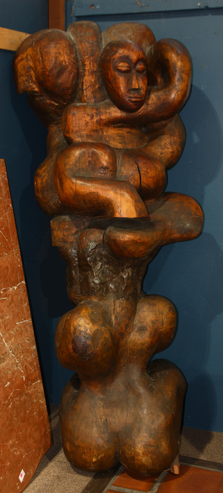 Francis Nnaggenda (Ugandan, b. 1936), Untitled (Joined Figures), carved wood sculpture, 79"h x 30" - Image 2 of 3