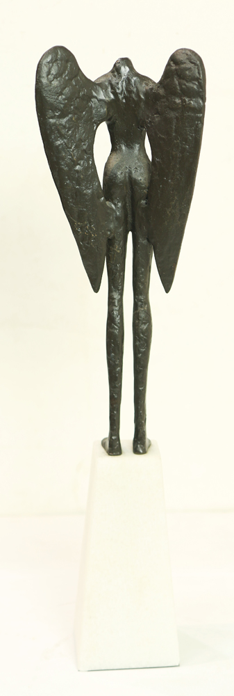 Winged Woman, bronze sculpture, unsigned, 20th century, overall (with marbel base): 26"h x 7"w x 5" - Image 2 of 2