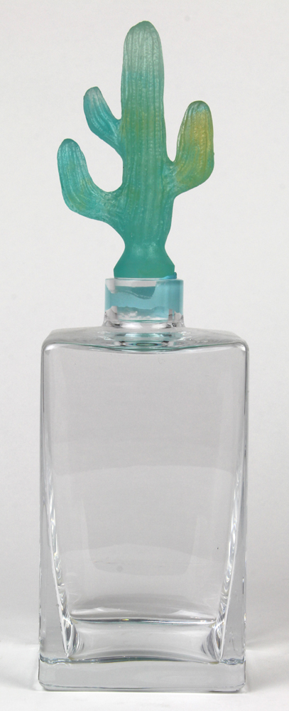 Daum Cactus pate de verre stoppered bottle, the stopper executed in amber to turquoise glass above