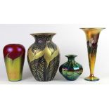 (Lot of 4) Lundberg Studios iridescent art glass group, consisting of a large shouldered vase having