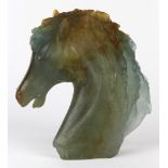 French Daum pate de verre "Andalusian" sculpture, executed in amber to green glass, marked Daum in
