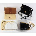 (lot of 4) Handbag group including a Judith Leiber clutch with jeweled accent, another by Lalique,