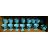 (lot of 15) One shelf of light blue milk glass consisting of (8) water goblets, and (6) sherbets,