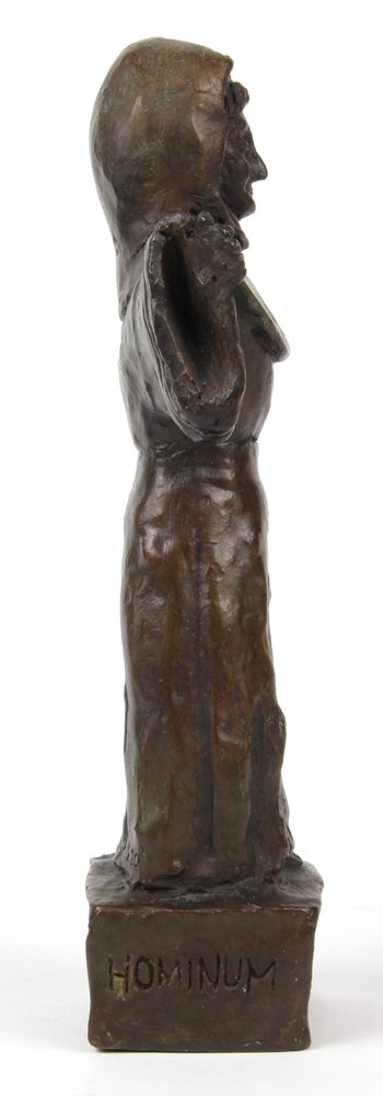 Patinated bronze figural sculpture, depicting a monk with arms outstretched, signed and numbered "BP - Image 3 of 5