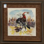 Jade Fon (American, 1911-1983), Cowboy Bronco Busting (Arizona), 1939, watercolor, signed, dated and