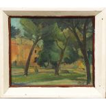 Wooded Park Scene, oil on canvas board, signed "Aldo Quaglia" lower right and verso, overall (with