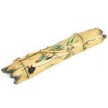 Chinese bamboo form ceramic wrist rest, the bi-section of the bamboo accented with a spider, the