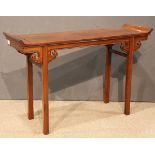 Chinese hardwood table 'qiao tou an', with a single floating top panel, with up-turned flanges, with