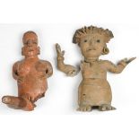 (lot of 2) Pre-Columbian figural group, including a seated figure and standing figure, largest: 11"