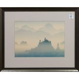 Untitled (Light Blue Landscape), color lithograph, unsigned, 20th century, overall (with frame):