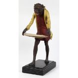 Austrian polychrome decorated and carved wood figural calling card stand, circa 1890, in the form of