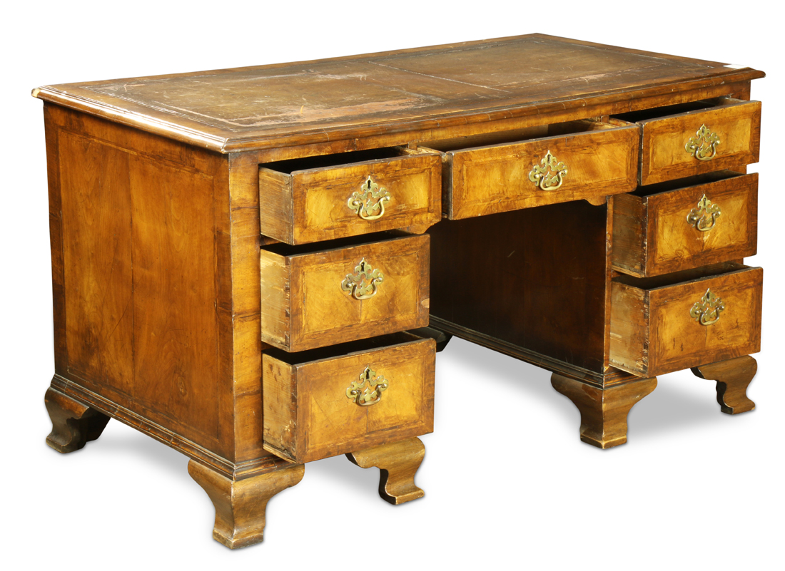 George III desk circa 1770, executed in walnut, having reticulated brass pulls, the fronts with - Image 3 of 5