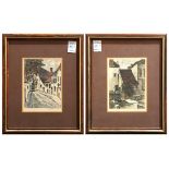 (lot of 2) European Town Homes, etchings in colors, each pencil signed "L. Mariale" lower right,