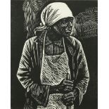 Elizabeth Catlett (American, 1915-2012), "Survivor," 1983, linoleum cut, pencil signed and dated