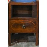 Edwardian fruitwood tambour cabinet, having a single sliding door above a pull out drawer, rising on